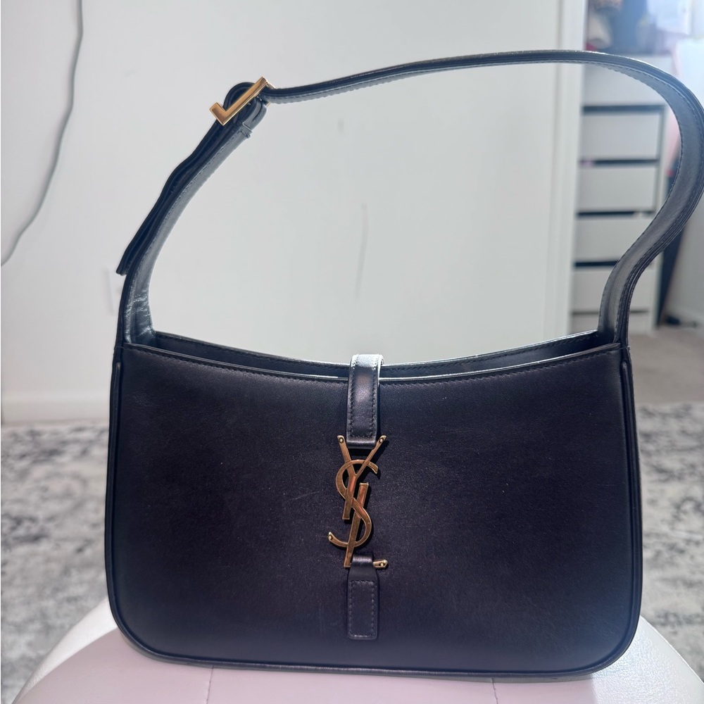 Yves Saint Laurent Black Shoulder Bag with Gold Accent